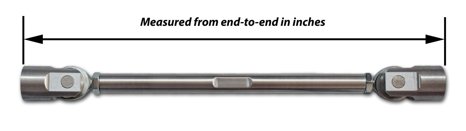 Metal extension bar with measurement label on a white background